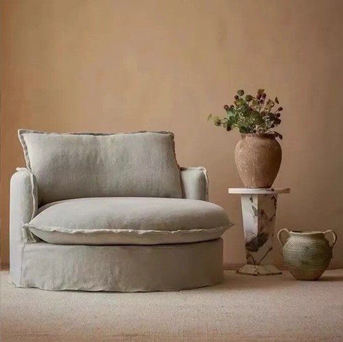 Luxury round linen armchair - round,