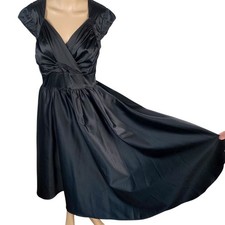 Stop Staring! Alicia Estrada Black Satin Cap Sleeve Fit & Flare Swing Dress SZ 8