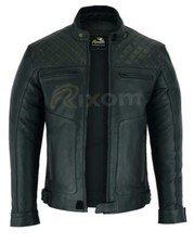 Mens Black Leather Jacket Bikers Motorcycle Cowhide Jacket Armour Compatible