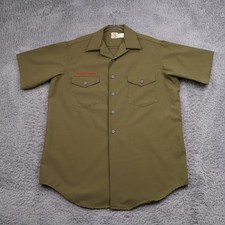 Vintage Boy Scouts Of America Shirt Mens Medium Olive Loop Collar Polyester Wool