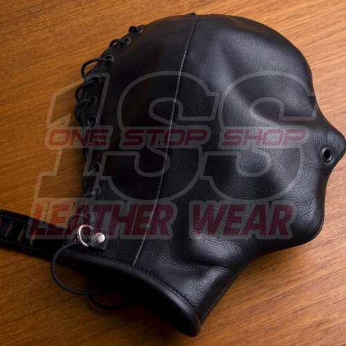 Leather full face hood mask - leather,