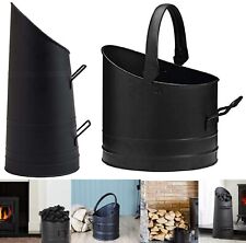 Black Shuttle Bucket Fireside Iron Coal Hod Log Fireplace Wood Fuel Ash Storage