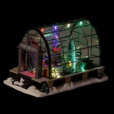 Lighted Christmas Village Greenhouse, Animated Holiday Xmas Collectible Building