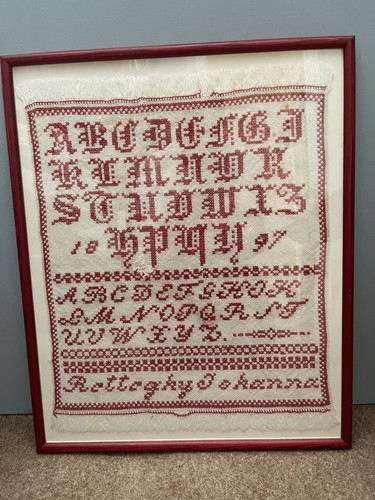 Pair antique victorian redwork - pair,