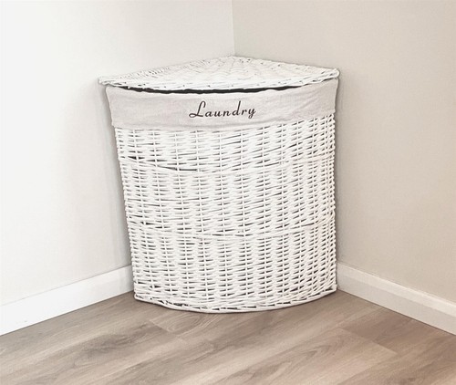 White wicker corner laundry - wicker,