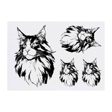 4 x 'Maine Coon Cat Portrait' Temporary Tattoos / Transfers (TO00094370)