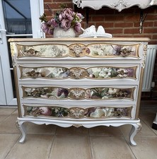 Hand-Painted French Provincial Chest of Drawers Vintage Solid Dresser