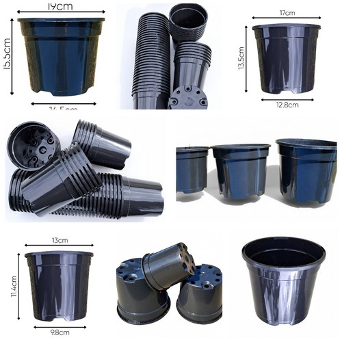 Black plastic plant pots - black,