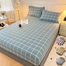 Cotton Fitted Sheet with Elastic Bands NonSlip Adjustable MattressCover Non-Slip
