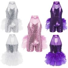 Kid Girls Shiny Ballet Dance Leotard Jumpsuits Gymnastics Feather Tutu Skirts