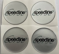 SPEEDLINE CORSE ALLOY WHEEL CENTRE CAP DOMED STICKERS X4 SILVER BLACK ALL SIZES
