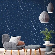 NAVY / GOLD CROWN STARLIGHT STARS WALLPAPER M1490 - METALLIC HIGHLIGHTS