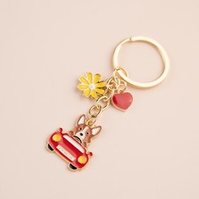 Cute Adorable Dog Corgi in Car Puppy BFF Keychain Keyring Key Ring Novelty Gift