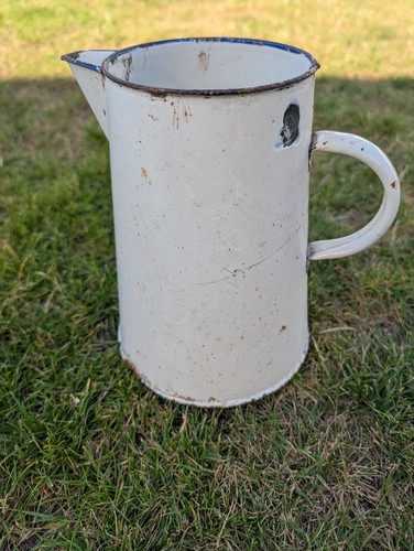 Vintage white enamel jug - enamel,