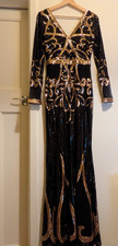 Goddiva Black Gold Sequin Maxi