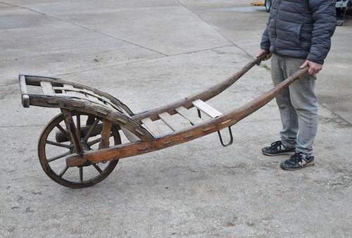 Old wooden barrel trolley - wooden,