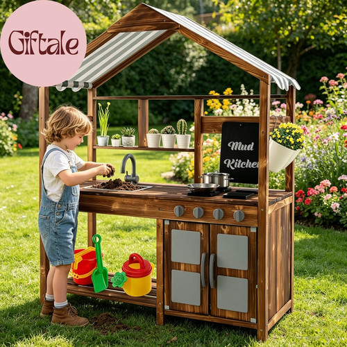 Kids mud kitchen with canopy - kids,