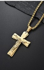 9ct  Gold GF  Heavy Weight Crucifix Cross Chain Necklace 24" FREE Gift Box