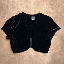 Vintage 90s Teddi Velour Cropped Bolero Shrug Open Front Black Cap Sleeves Goth