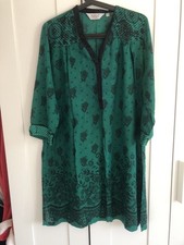 1990s BIBA Green Coloured vintage Long Tunic Top Kaftan Sz42 Side Slits