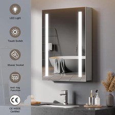 LED Bathroom Mirror Cabinet with Shaver Socket Demister Sensor Lights Vertically