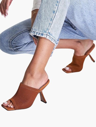 Asos tan nickel knitted heeled - nickel,