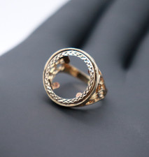 9CT YELLOW GOLD 1/10 KRUGERRAND RING MOUNT FILIGREE OPEN SHOULDERS SIZE N