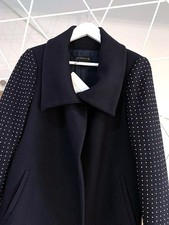 A328 ZARA COAT NAVY BLUE STUDDED APPLIQUE SLEEVE WINTER BLAZER JACKET - XS
