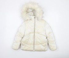 Michael Kors Girls Ivory Hooded Puffer Jacket 6 Years Faux Fur Trim Winter Coat