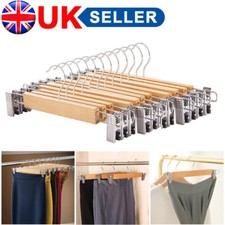5-20 Packs Wooden Trouser Skirt Hangers With Metal Clips Coat Clothes Hangers