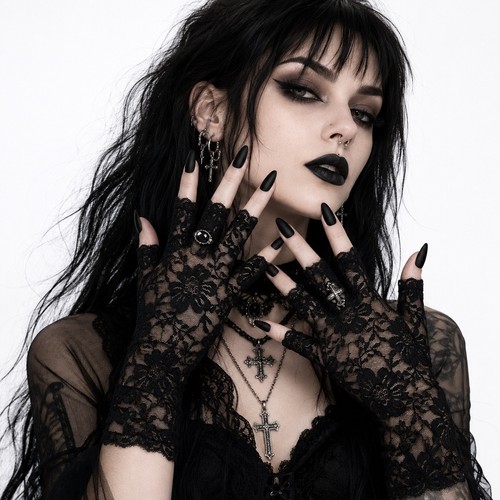 Black lace gloves new - black, short
