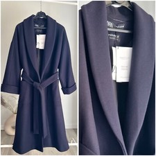 Zara Manteco Italian Fabric Wool Blend Coat New Navy  Lined XS S M L XXL