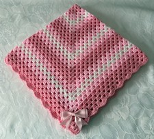 Hand Knitted Crochet Baby Blanket Candy  Pink/Pink /White  28 x 28 INCHES APPROX
