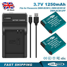 2x 1250mAh Battery&Charger For Panasonic Lumix DMW-BCM13,DMW-BCM13E,DMW-BCM13PP