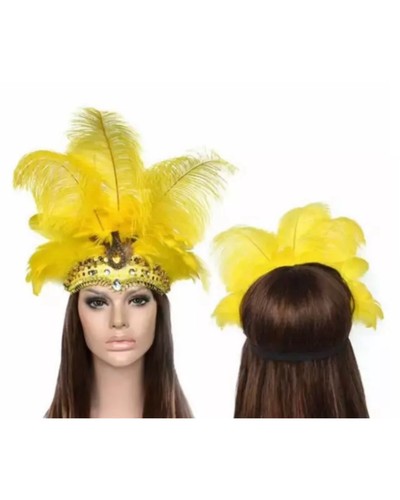 Yellow feathered headpiece - yellow,