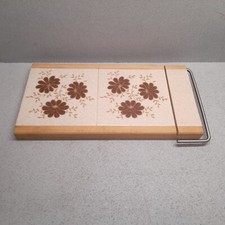 Vintage Wood Wot Knots Two Tile Cheese Board With Wire Cutter Flowers, 35cm long