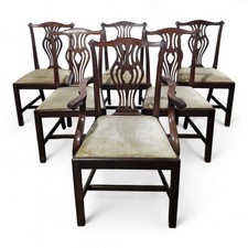 Antique mahogany dining chairs set - carved set of 6 Chippendale chairs 1 carver