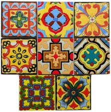 Set of 8 Multi Colour Spanish Moroccan 10cm Square Mosaic Wall & Floor Tiles x8