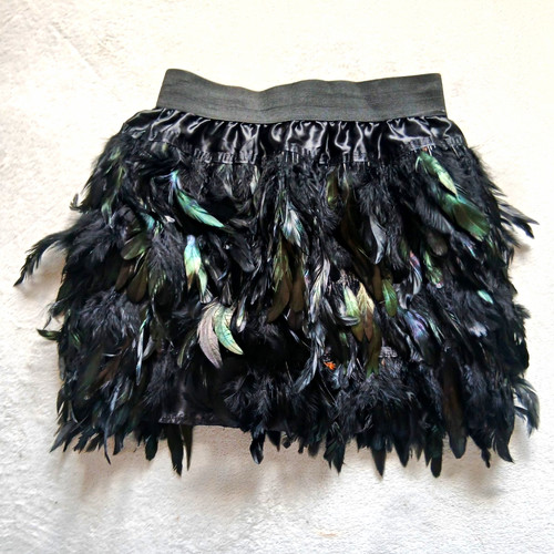 Black solid feather mini skirt - feather,