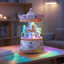Handcrafted Carousel Music Box with Colorful Lights,Vintage Horse Musical Fig...