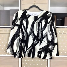 Joseph Ribkoff Jacket Size 14 Black Cream Sparkle Sequin Zip Christmas Party