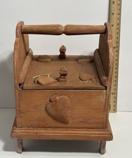 Antique 19th C. Folk Art Primitive Slide Lid 8" T Red Paint Pine Wood Handle Box