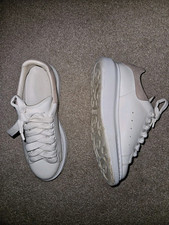 LADIES ALEXANDER MCQUEEN WHITE LEATHER BEIGE CHUNKY RUNWAY TRAINERS 37.5D UK 4.5