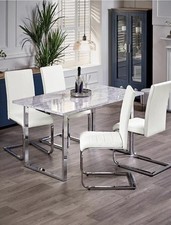 New Milan White Marble Effect Dining Table 4 Chairs Dinning Set