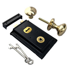 Solid Brass Black RIM LOCK DOOR KNOB Old Vintage Victorian Style BRASS HANDLES