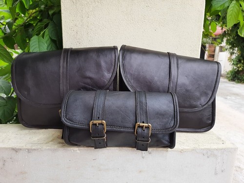Leather motorcycle saddle bag - leather,