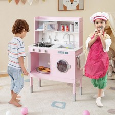 Toddlers Pretend Play Kitchen Toy with Washing Machine-Pink