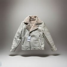 RRP£95.99 Zara Mens Size M Small Fit Faux Leather BIKER Jacket Oyster White New