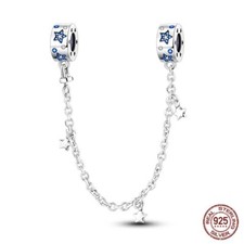 Blue Stars Safety Chain S925 Sterling Silver Bead Charm for Women