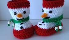 Snowman Winter BABY CROCHET SHOES BOOTS HANDMADE BOOTIES White Reds Green 